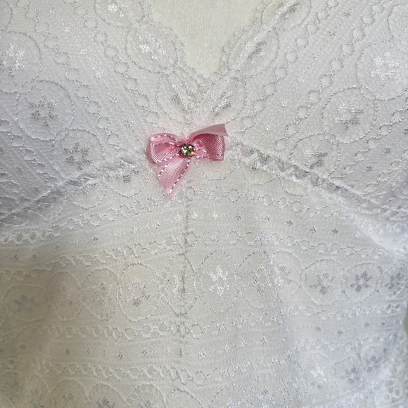 Victoria's Secret Size Medium Lace Cami Lingerie Pajama Top White Pink Bow Bride - Picture 4 of 9